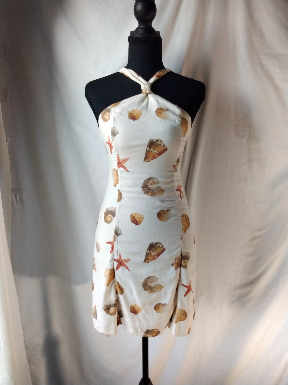 wild fable White Seashell Halter Mini Dress with Coral Accents